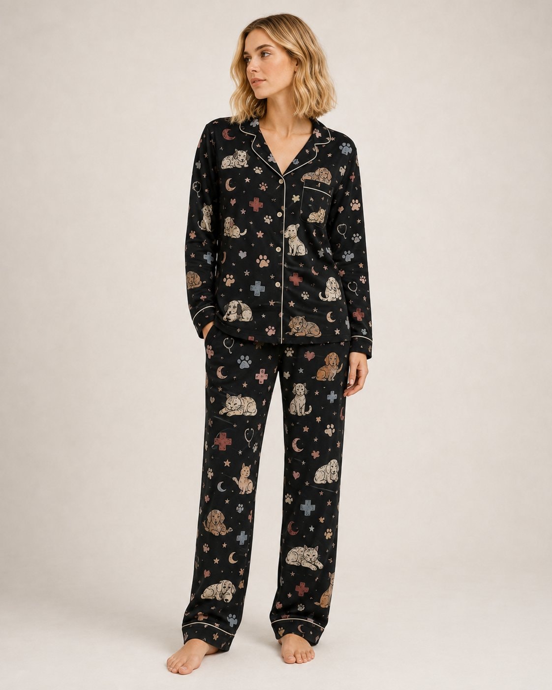 Cozy Paws Night Shift Women's Long Pajama Set