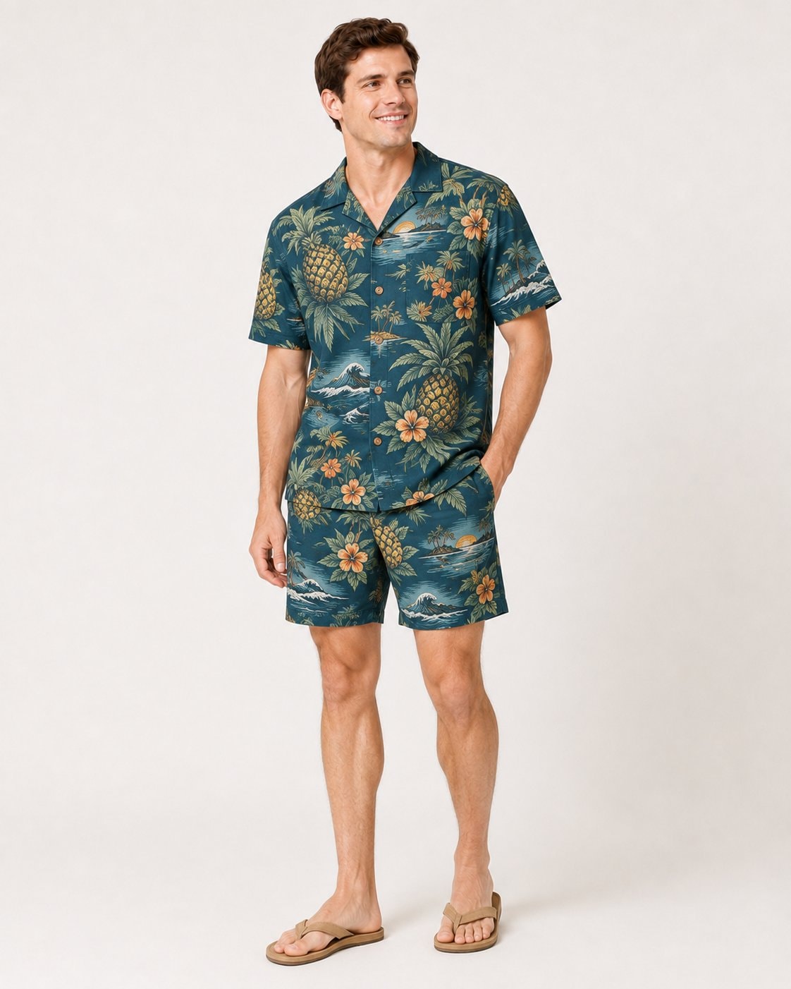 Island Pineapple Getaway Men's Hawaiian Shirt and Shorts Set
