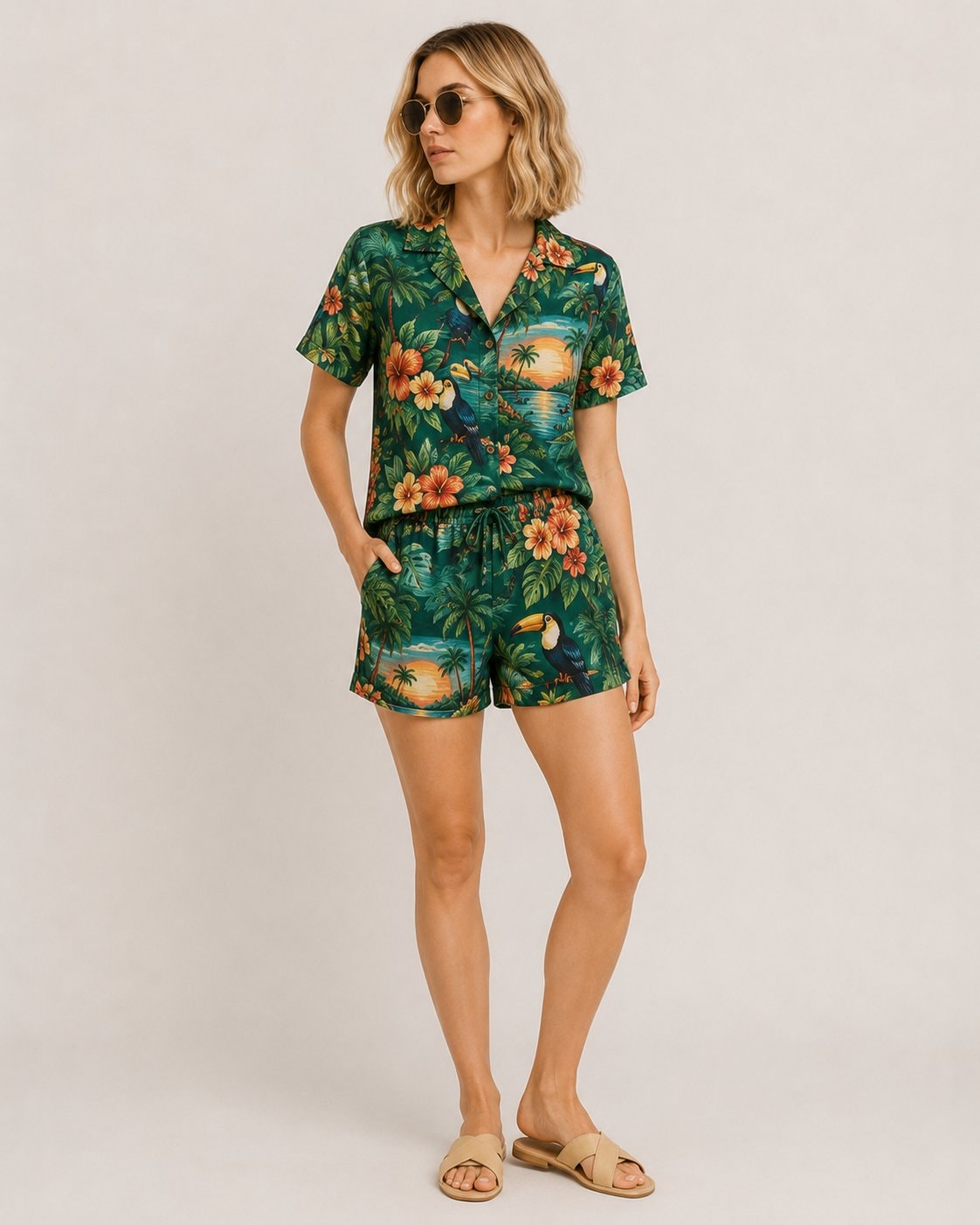 Toucan Rainforest Reverie Women's Hawaiian Shirt and Shorts Set