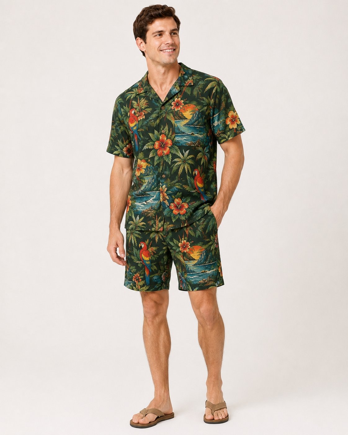 Parrot Lagoon Escape Men's Hawaiian Shirt and Shorts Set