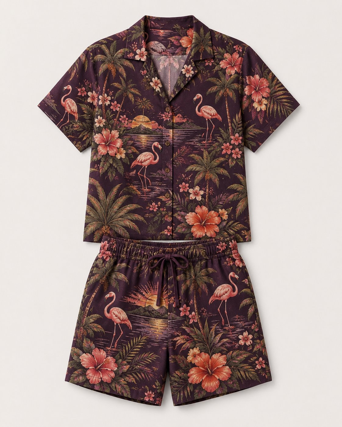Flamingo Palm Paradise Women's Hawaiian Shirt and Shorts Set