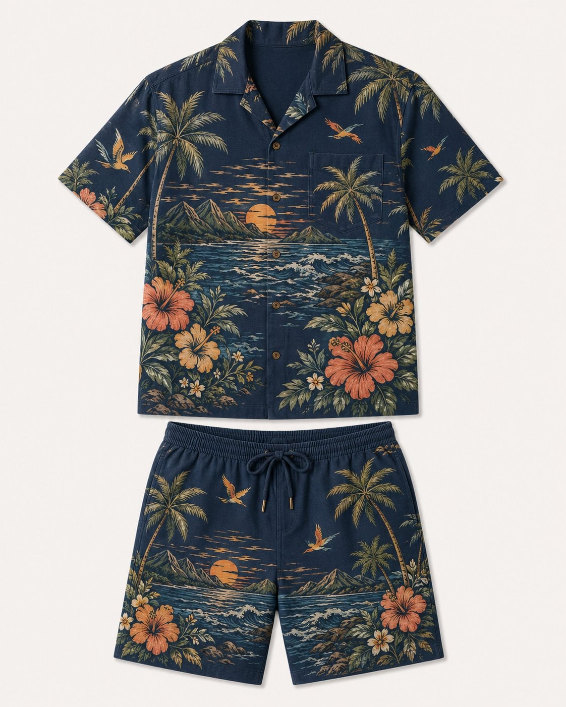 Sunset Palms Together Matching Vacation Hawaiian Set