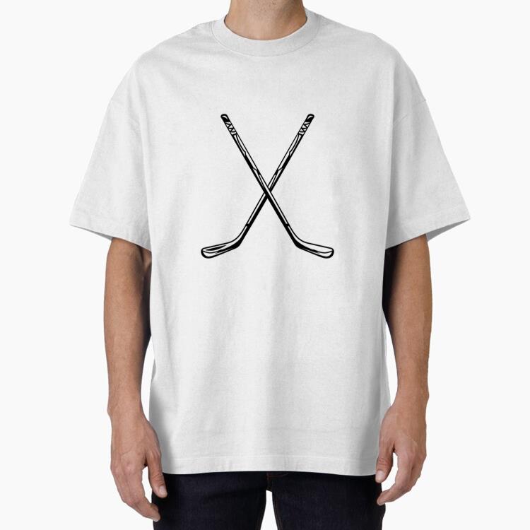 Crossed Ice Hockey Sticks High Contrast Oversized T-Shirt