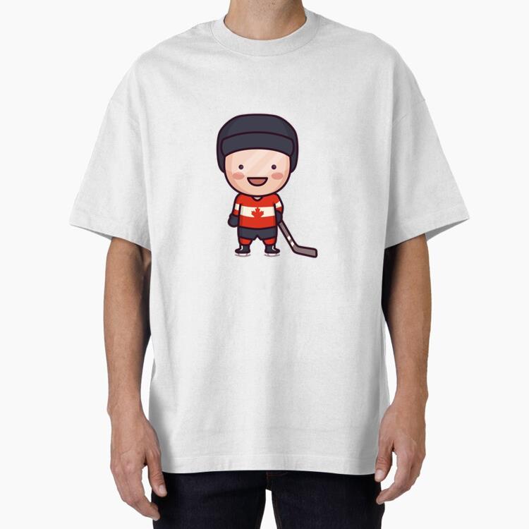 Cute Canadian Hockey Player Character Oversized T-Shirt