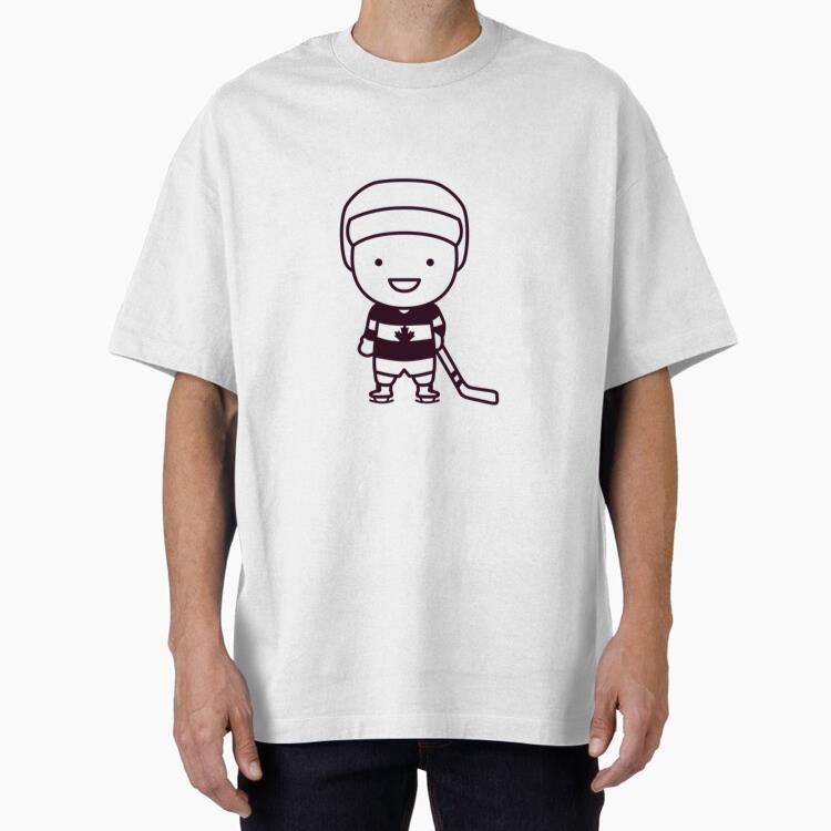 Cute Canadian Hockey Player Character Stroke Oversized T-Shirt