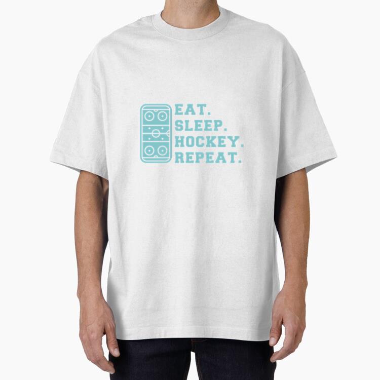 Eat Sleep Hockey Repeat Quote Cut Out Oversized T-Shirt