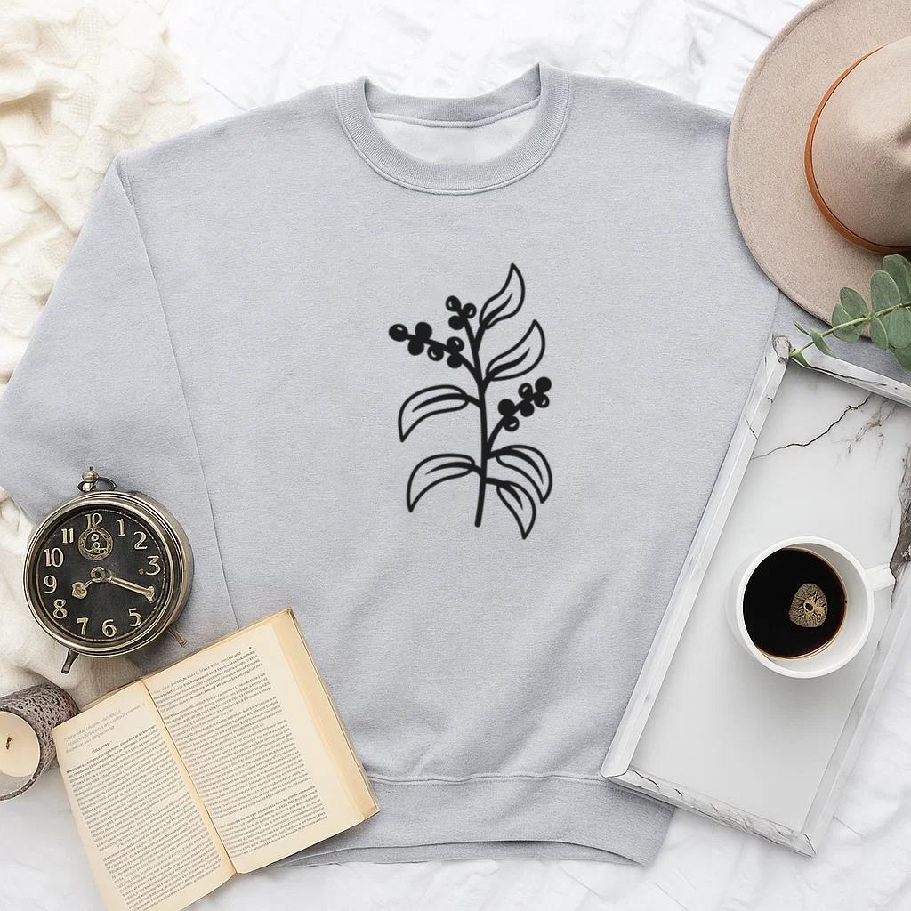 Elegant Botanical Illustration With Leaves And Berries Sweatshirt
