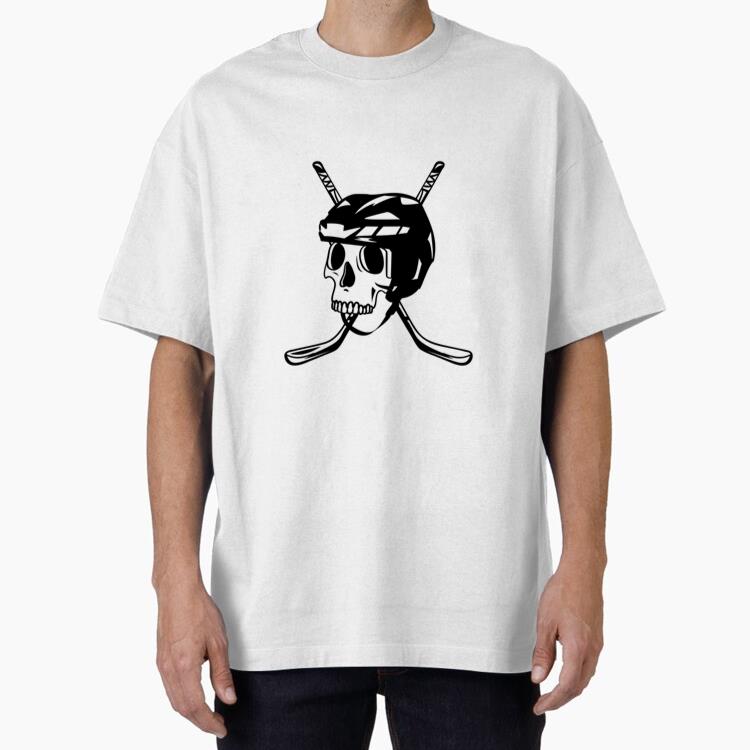 Hockey Helmet Skull And Sticks High Contrast Oversized T-Shirt