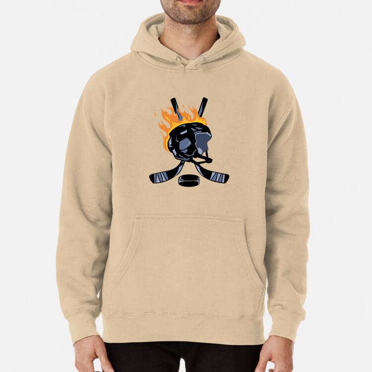 Ice Hockey Helmet And Sticks On Fire Hoodie