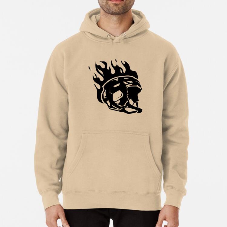 Ice Hockey Helmet On Fire High Contrast Hoodie