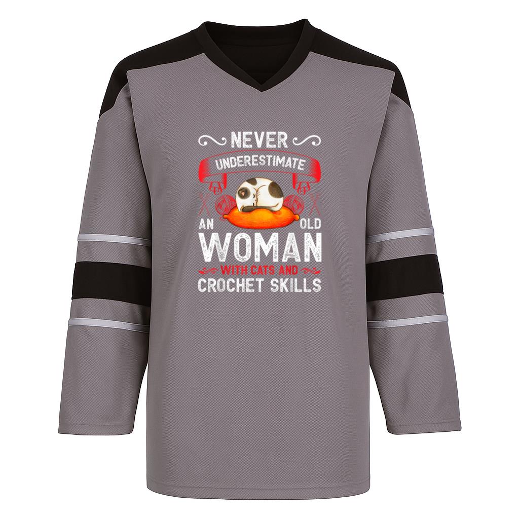 Old Woman With Cats And Crochet Skills Hockey Jersey