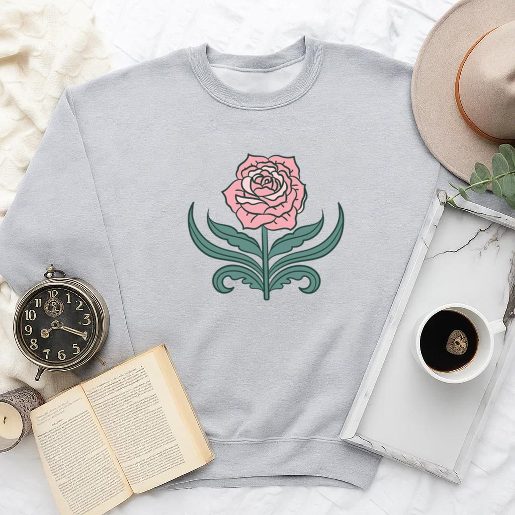 Vintage Style Pink Rose Illustration Design Sweatshirt