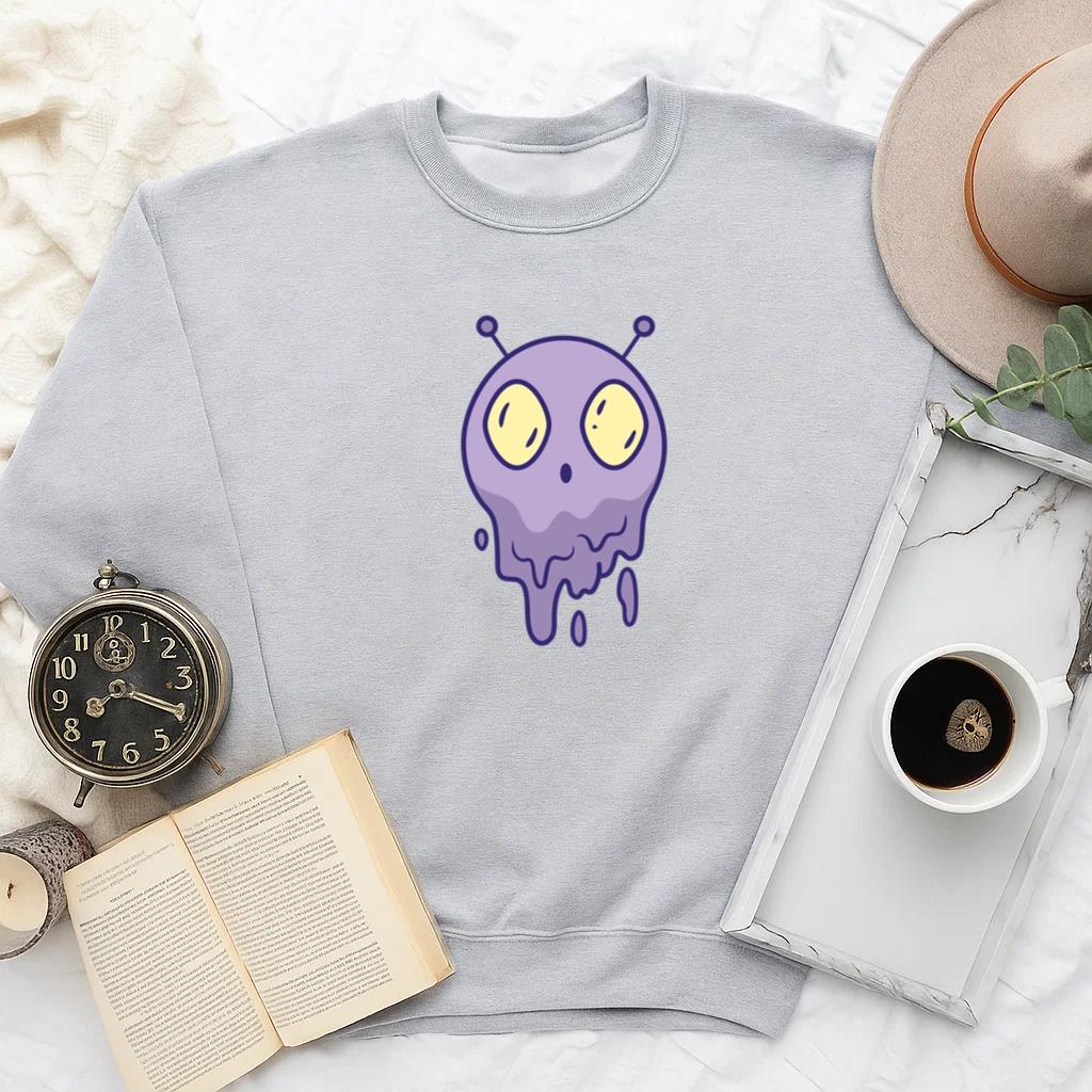 Whimsical Alien Skull Illustration Sweatshirt