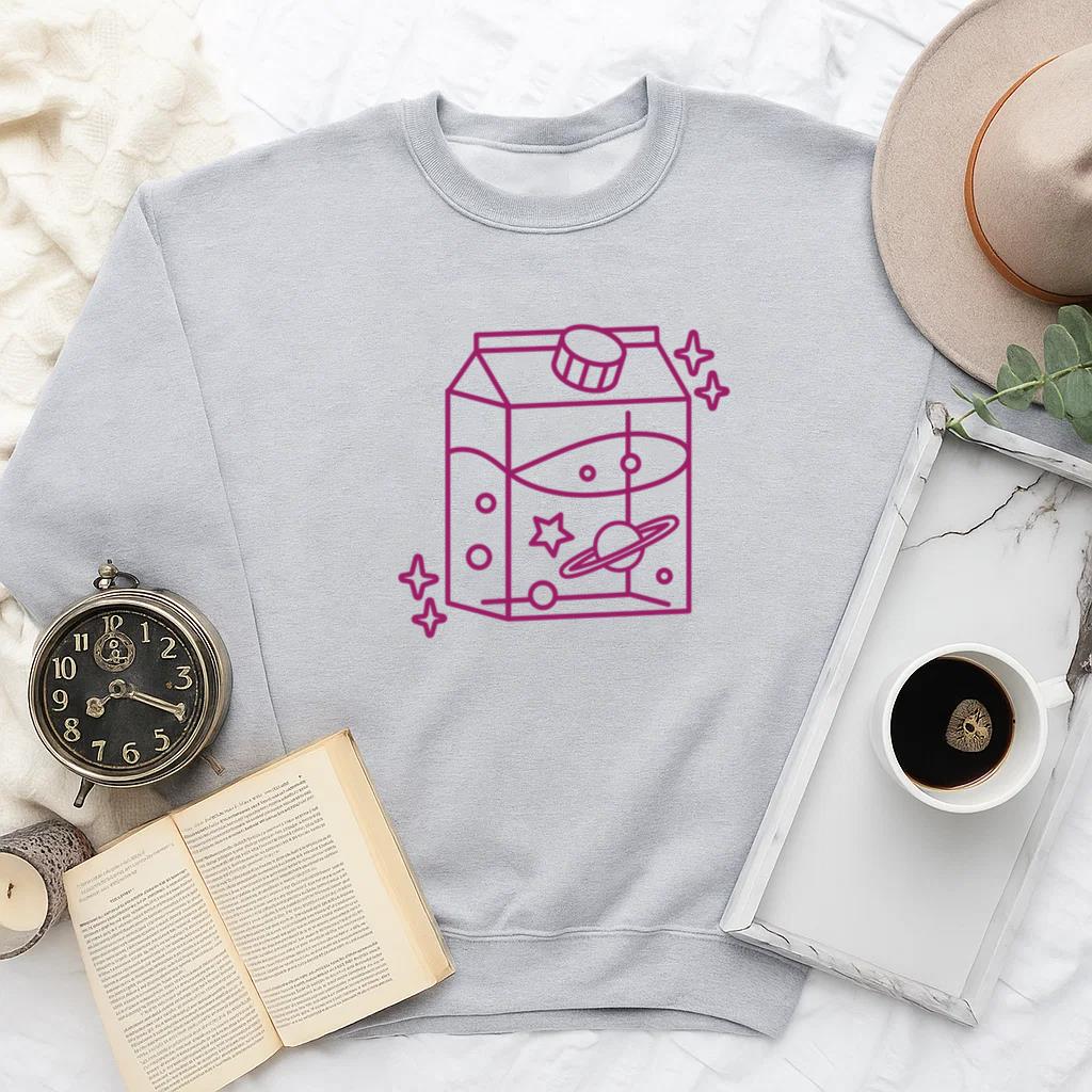 Whimsical Milk Carton Illustration With Cosmic Elements Sweatshirt