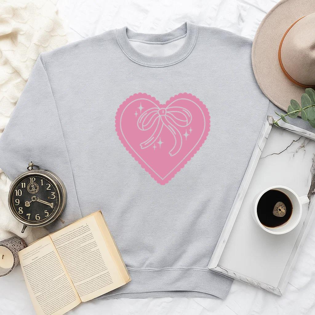 Whimsical Pink Heart Design With Bow And Sparkles Sweatshirt