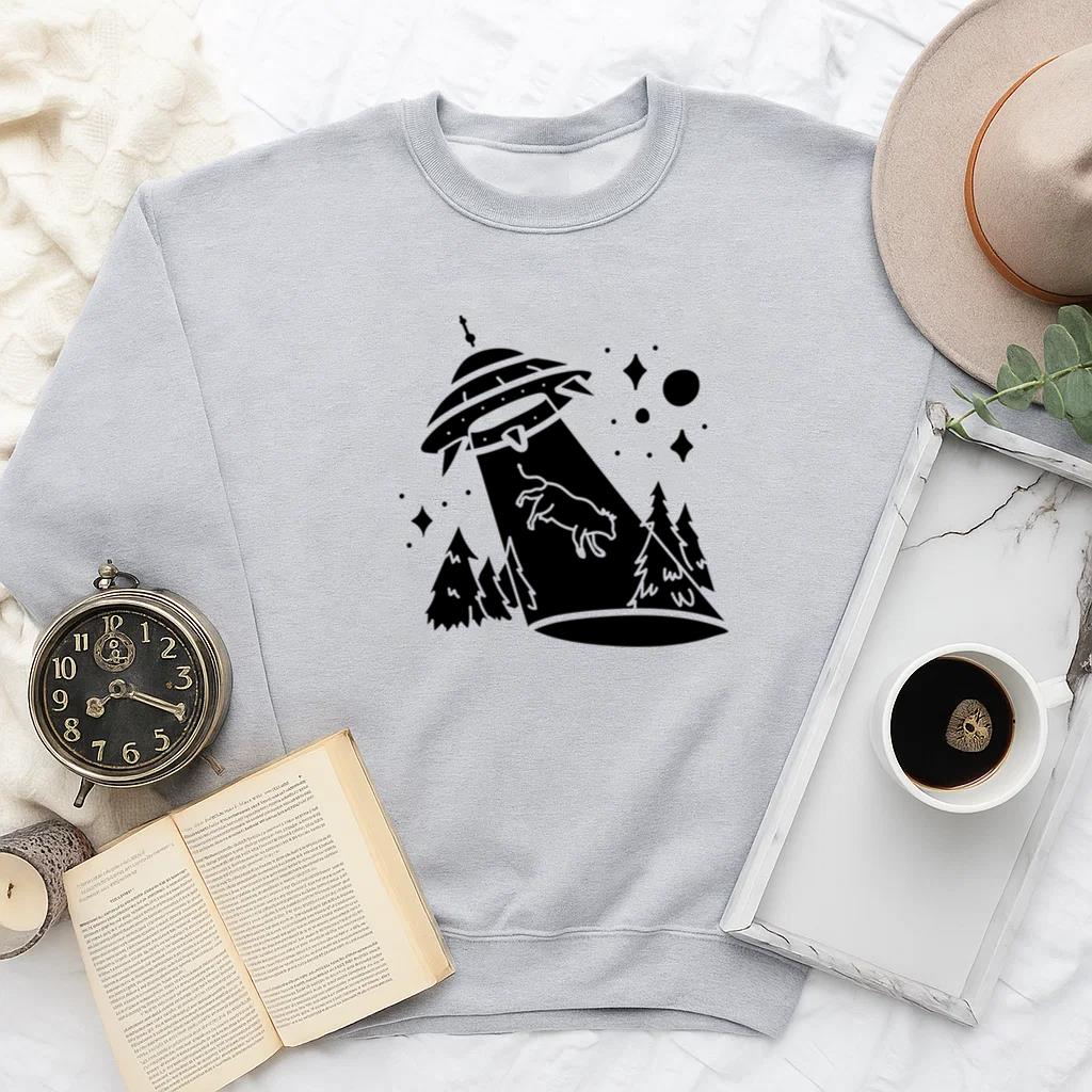 Whimsical Ufo And Cow Abduction Illustration Sweatshirt