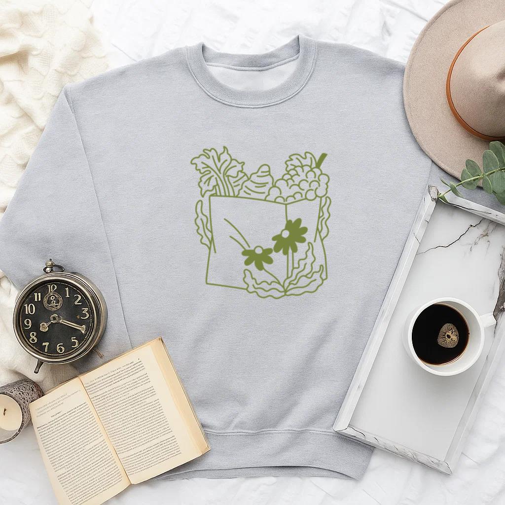 Whimsical Vegetable And Flower Illustration Sweatshirt